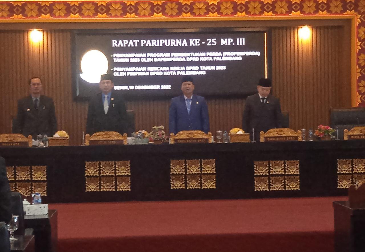 Rapat Paripurna ke-25 MP III, Senin (19/12/22) di Ruang Rapat Paripurna DPRD Kota Palembang